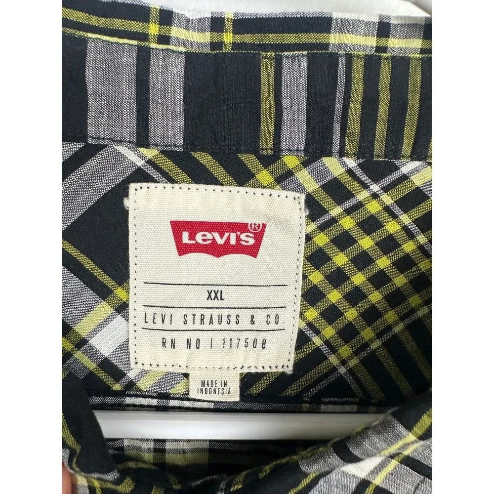 Levi's Honaker Plaid Flannel Shirt Mens 2XL Black Yellow Long Sleeve Button Up